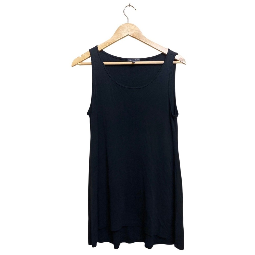 Eileen Fisher Womens Medium Black 100% Silk Jersey Sleeveless Tunic Tank Top